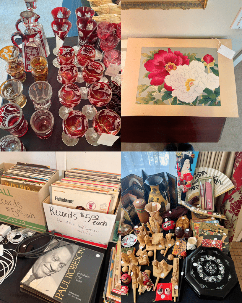 Blue Moon Estate Sale in Riverside – glassware, Asian art, furniture, records, etc.!