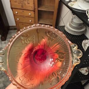 Vintage-Jeannette-Glass-Amberina-Iris-and-Herringbone-Footed-Bowl-second-image-2