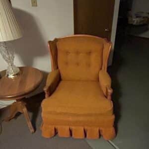 Vintage-Tufted-Wingback-Armchair-with-Ruffled-Skirt-second-image-2