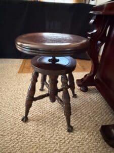 Antique-Charles-Parker-Co.-Adjustable-Piano-Stool-with-Claw-Feet