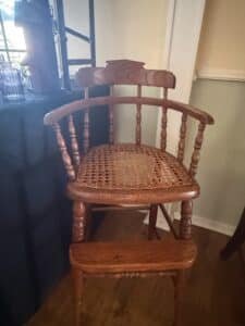 Antique-Oak-Spindle-Cane-Seat-High-Chair