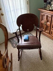 Antique-Quartersawn-Oak-Rocking-Chair-with-Embossed-Leather-Seat