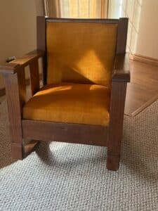 Mission-Style-Oak-Rocking-Chair-with-Mustard-Upholstery