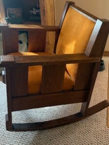Mission-Style-Oak-Rocking-Chair-with-Mustard-Upholstery-second-image