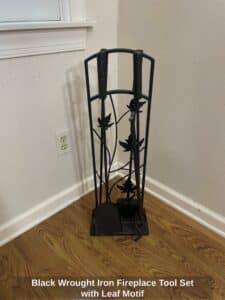 Black-Wrought-Iron-Fireplace-Tool-Set-with-Leaf-Motif-second-image