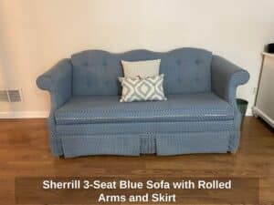 Sherrill-Seat-Blue-Sofa-with-Rolled-Arms-and-Skirt