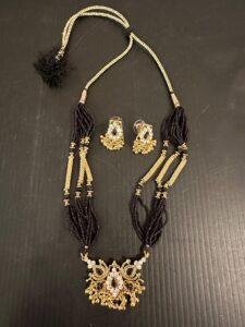 Gold-Plated-Black-Beads-Peacock-Pendant-Necklace-and-Earring-Set