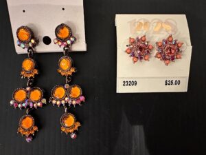 Orange-and-Pink-Rhinestone-Dangle-Earrings