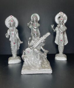 Silver-Tone-Hindu-Deities-Statues-Saraswati-Rama-Krishna