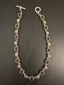 Silver-Tone-and-Black-Onyx-Oval-Link-Bracelet