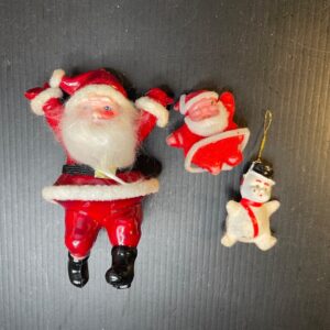Vintage-Flocked-Santa-Claus-and-Snowman-Christmas-Ornaments