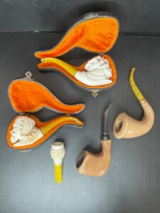 Carved-Meerschaum-and-Briar-Pipes-with-Cases