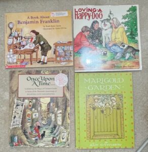 Collection-of-Childrens-Books-A-Book-About-Benjamin-Franklin-Loving-a-Happy-Dog-Once-Upon-a-Time.-Marigold-Garden