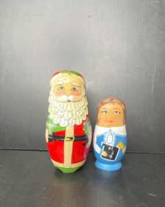 Hand-Painted-Wooden-Santa-Claus-and-Schoolgirl-Nesting-Dolls