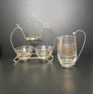 Libbey-Golden-Foliage-Frosted-Glass-Pitcher-and-Condiment-Set