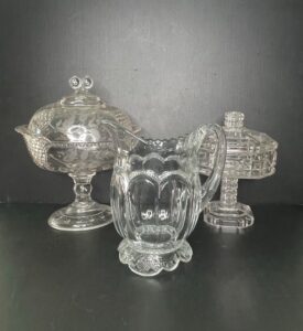 Pressed-Glass-Pitcher-Covered-Compote-and-Candy-Dish