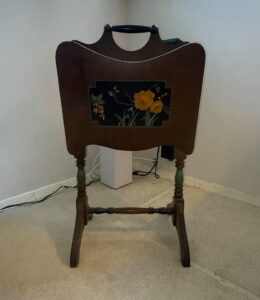 Vintage-Magazine-Rack-with-Hand-Painted-Floral-Decal