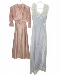 Vintage-Pink-Satin-Two-Piece-Ensemble-and-Lavender-Lace-Gown