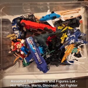 Assorted-Toy-Vehicles-and-Figures-Lot-Hot-Wheels-Mario-Dinosaur-Jet-Fighter-1