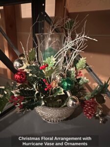 Christmas-Floral-Arrangement-with-Hurricane-Vase-and-Ornaments