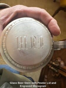 Glass-Beer-Stein-with-Pewter-Lid-and-Engraved-Monogram-second-image-1