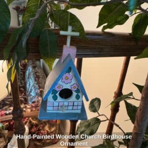 Hand-Painted-Wooden-Church-Birdhouse-Ornament-1