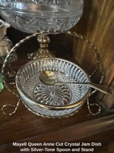 Mayell-Queen-Anne-Cut-Crystal-Jam-Dish-with-Silver-Tone-Spoon-and-Stand-1