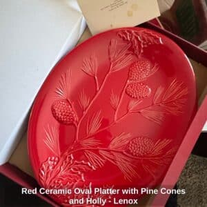 Red-Ceramic-Oval-Platter-with-Pine-Cones-and-Holly-Lenox-1