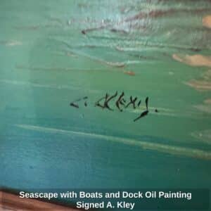 Seascape-with-Boats-and-Dock-Oil-Painting-Signed-A.-Kley-second-image-1