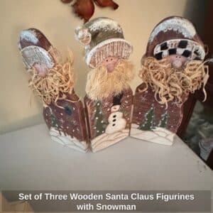 Set-of-Three-Wooden-Santa-Claus-Figurines-with-Snowman