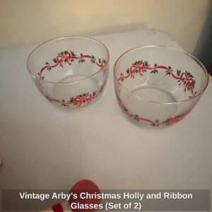Vintage-Arbys-Christmas-Holly-and-Ribbon-Glasses-Set-of-