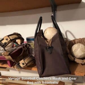 Vintage-Baseball-Catchers-Mask-and-Gear-Bag-with-Baseballs-1