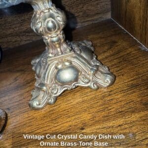 Vintage-Cut-Crystal-Candy-Dish-with-Ornate-Brass-Tone-Base-second-image-1