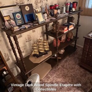 Vintage-Dark-Wood-Spindle-Etagere-with-Collectibles-1