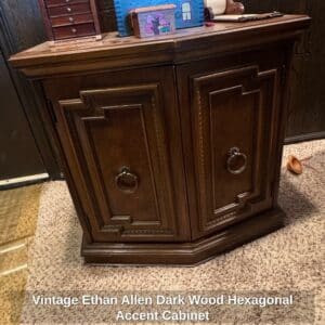 Vintage-Ethan-Allen-Dark-Wood-Hexagonal-Accent-Cabinet-1