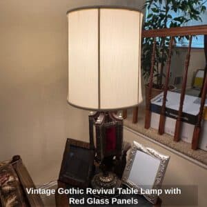 Vintage-Gothic-Revival-Table-Lamp-with-Red-Glass-Panels-1