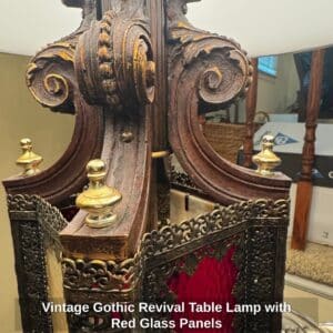 Vintage-Gothic-Revival-Table-Lamp-with-Red-Glass-Panels-third-image-1