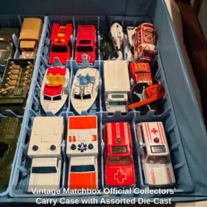 Vintage-Matchbox-Official-Collectors-Carry-Case-with-Assorted-Die-Cast-Emergency-and-Military-Vehicles-fifth-image-1