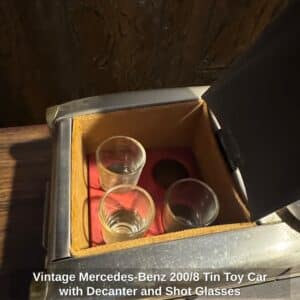Vintage-Mercedes-Benz-or-Tin-Toy-Car-with-Decanter-and-Shot-Glasses-fourth-image-1