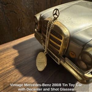 Vintage-Mercedes-Benz-or-Tin-Toy-Car-with-Decanter-and-Shot-Glasses-second-image-1