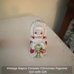 Vintage-Napco-Ceramic-Christmas-Figurine-Girl-with-Gift
