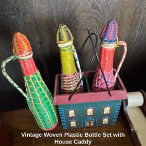 Vintage-Woven-Plastic-Bottle-Set-with-House-Caddy-1