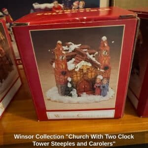 Winsor-Collection-Church-With-Two-Clock-Tower-Steeples-and-Carolers