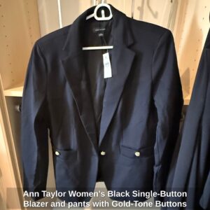 Ann-Taylor-Womens-Black-Single-Button-Blazer-and-pants-with-Gold-Tone-Buttons