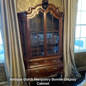 Antique-Dutch-Marquetry-Bombe-Display-Cabinet