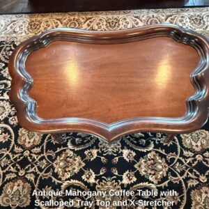 Antique-Mahogany-Coffee-Table-with-Scalloped-Tray-Top-and-X-Stretcher
