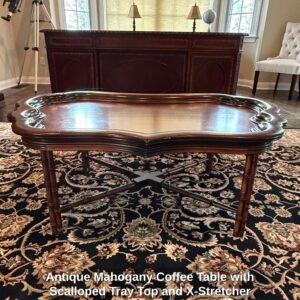Antique-Mahogany-Coffee-Table-with-Scalloped-Tray-Top-and-X-Stretcher-second-image