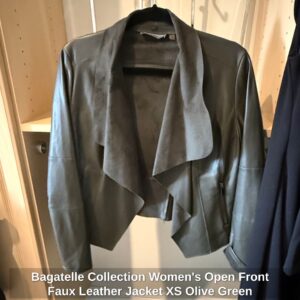 Bagatelle-Collection-Womens-Open-Front-Faux-Leather-Jacket-XS-Olive-Green