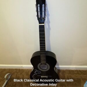 Black-Classical-Acoustic-Guitar-with-Decorative-Inlay