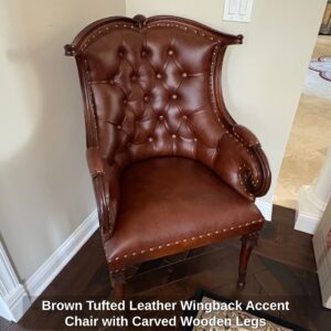 Brown-Tufted-Leather-Wingback-Accent-Chair-with-Carved-Wooden-Legs